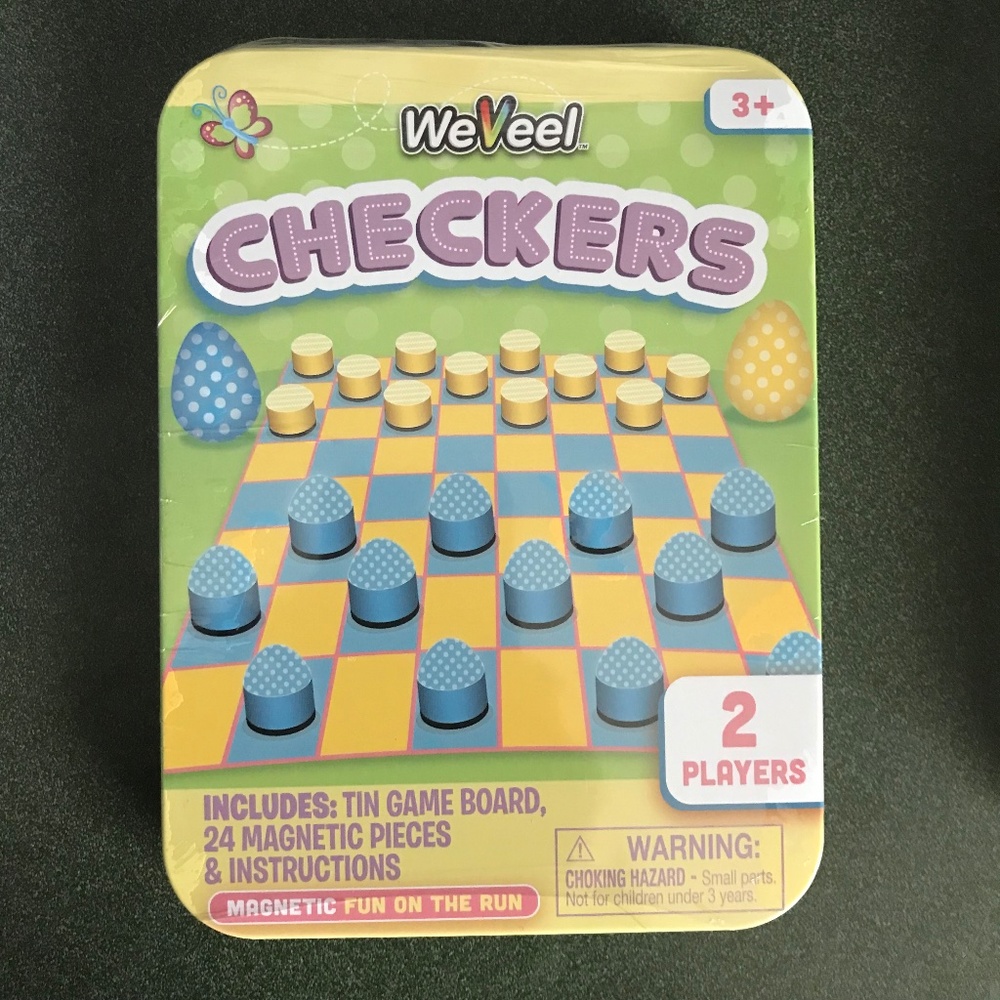 WeVeel Checkers Tin Gameboard + 24 Magnetic Pieces & Instructions New/Sealed